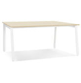 Meeting table/bench desk 'AMADEUS SQUARE' of natural finished wood and white metal - 140x140 cm