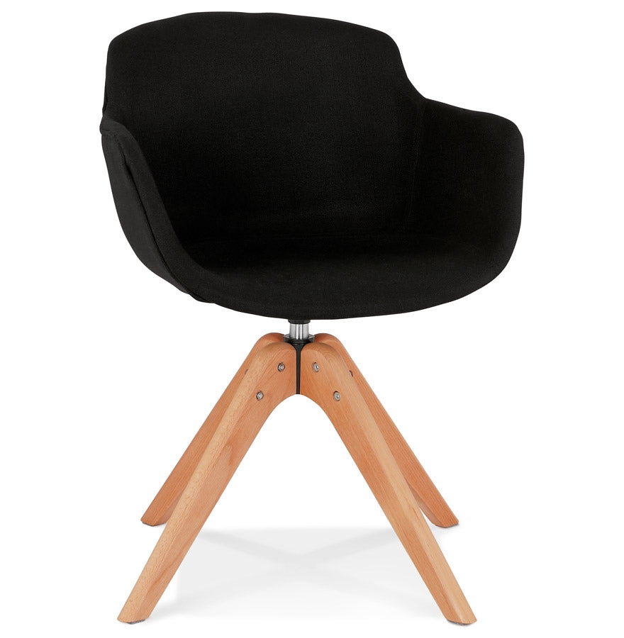 Armchair 'AMOS' in black fabric and legs in natural wood