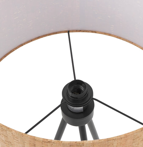 Tripod floor lamp 'ANTONIO' with cork lampshade and 3 black metal legs Tripod floor lamp 'ANTONIO' with cork lampshade and 3 black metal legs