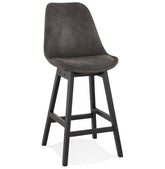 Mid-height stool 'ASPEN MINI' in gray microfiber and legs in black wood