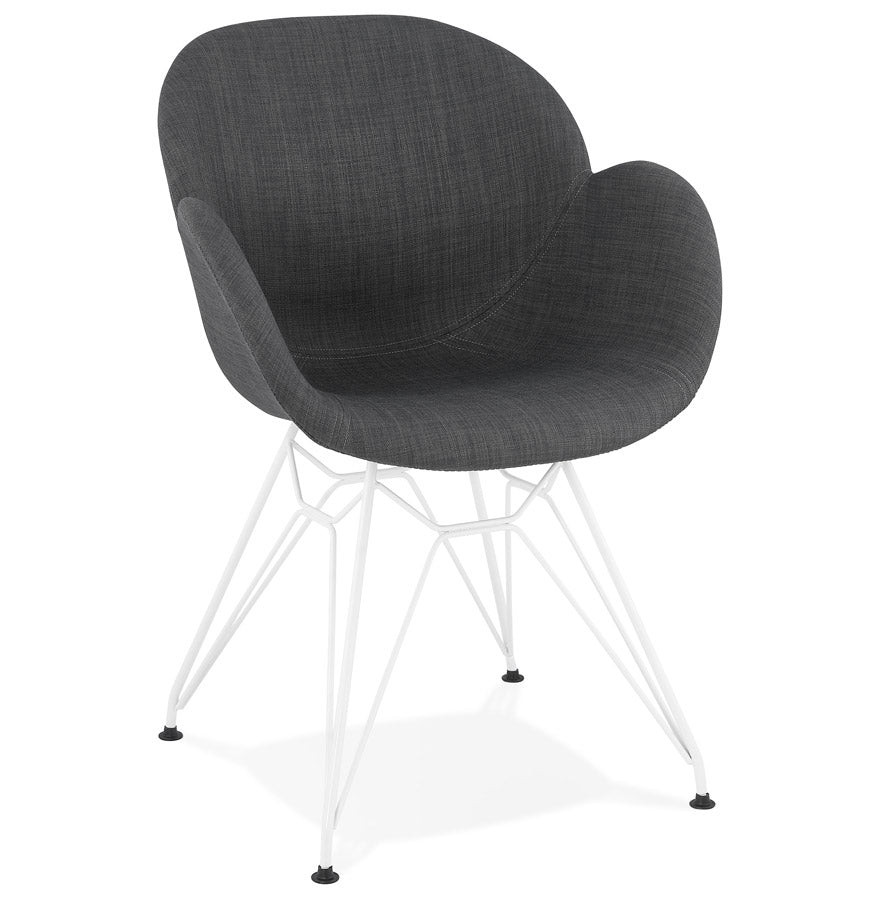 Modern chair 'ATOL' in dark gray fabric with chromed metal feet