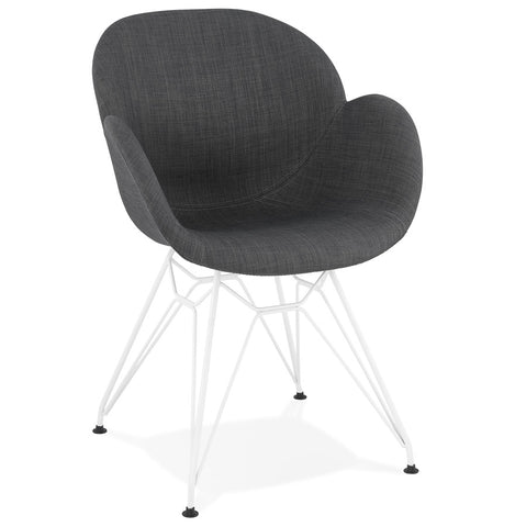 Modern chair 'ATOL' in dark gray fabric with chromed metal feet Modern chair 'ATOL' in dark gray fabric with chromed metal feet