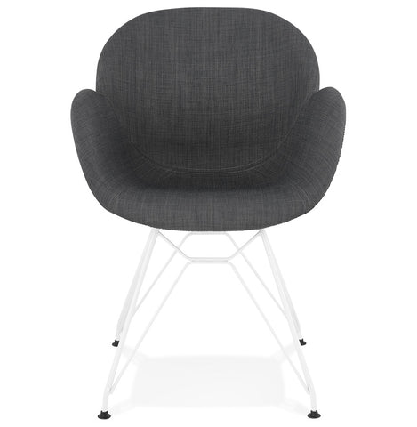 Modern chair 'ATOL' in dark gray fabric with chromed metal feet Modern chair 'ATOL' in dark gray fabric with chromed metal feet