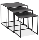 Set of three stackable side tables 'BAGGY' in wood and black metal