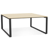 Meeting table / bench desk 'BAKUS SQUARE' in wood with natural finish and black metal - 160x160 cm
