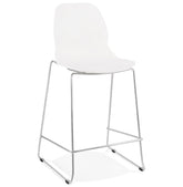 Stackable white semi-high bar stool 'BERLIN MINI' with chromed metal base