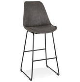 Mid-height stool 'BIKI MINI' made of gray microfiber and black metal legs