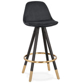 Mid-height design barstool 'CHICAGO MINI' in black velvet and 4 legs in black wood