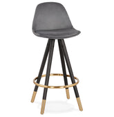 Mid-height design bar stool 'CHICAGO MINI' in grey velvet and 4 legs in black wood