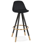 Design barstool 'CHICAGO' in black velvet and 4 legs in black wood