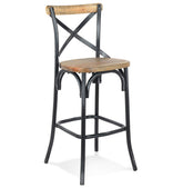Black bar stool with weathered walnut effect 'COTTAGE'