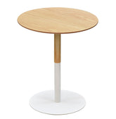 Round side table 'DILA H45' in natural wood finish and white metal