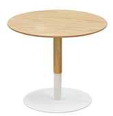 Round design coffee table 'DILA H40' in natural wood finish and white metal