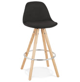 Mid-height design stool 'DANI MINI' in black fabric and natural wood legs