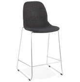 Stackable half-high barstool 'FAKIR MINI' in dark gray fabric and base in chromed metal