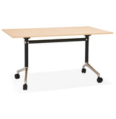 Foldable desk 'FLEXO' on wheels in natural wood finish - 140 x 70 cm