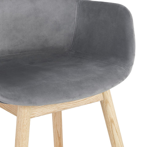 Gray velvet chair 'FRIDA' with armrests and legs of natural wood Gray velvet chair 'FRIDA' with armrests and legs of natural wood