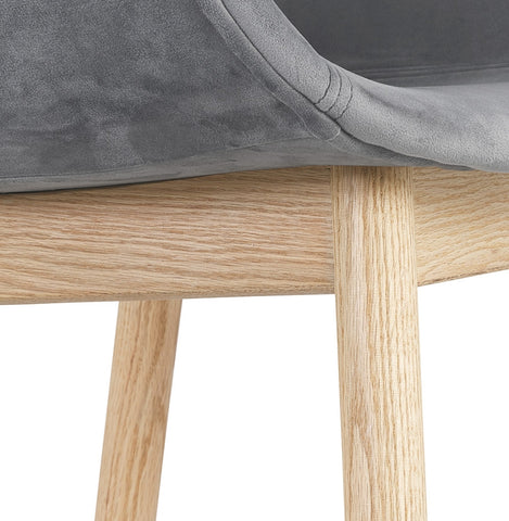 Gray velvet chair 'FRIDA' with armrests and legs of natural wood Gray velvet chair 'FRIDA' with armrests and legs of natural wood