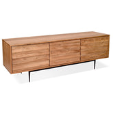 Design TV cabinet 'GALILEO' in acacia wood with black metal legs