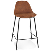 GIRON MINI” mid-high stool in brown microfiber with black metal legs