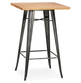 Industrial high table 'GRAMY' of dark wood with gray metal legs - 70x70 cm