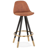 Mid-height design bar stool 'KONG MINI' in brown microfiber and 4 legs in black wood