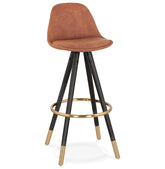 Design bar stool 'KONG' in brown microfiber and 4 legs in black wood