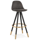 Design bar stool 'KONG' in gray microfiber and black wooden legs