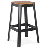 Industrial high stool 'LIDYA' with black metal structure and wooden seat