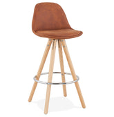 MARKA MINI' mid-height stool made of brown microfiber and legs of natural wood