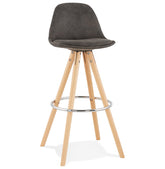 Bar stool 'MARKA' in gray microfiber and legs of natural wood