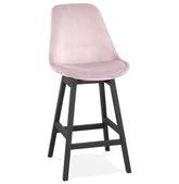 Mid-height design bar stool 'MORISS MINI' in pink velvet and legs in black wood