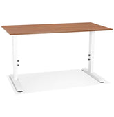 Height adjustable desk 'OSMOSE' of walnut and white metal - 140x70 cm