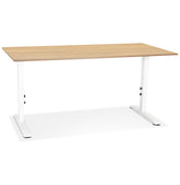 Height adjustable desk 'OSMOSE' made of natural finished wood and white metal - 160x80 cm