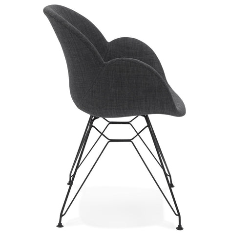 Designer chair 'PLANET' in dark gray fabric with black metal feet Designer chair 'PLANET' in dark gray fabric with black metal feet