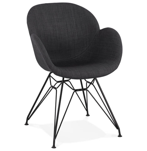 Designer chair 'PLANET' in dark gray fabric with black metal feet Designer chair 'PLANET' in dark gray fabric with black metal feet