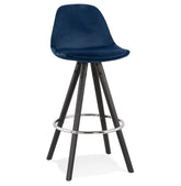 SPIRIT MINI' semi-high bar stool in blue velvet with black wooden legs