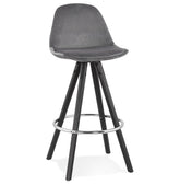 SPIRIT MINI' mid-height bar stool in grey velvet with black wood legs