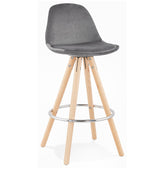 Medium-high bar stool 'SPIRIT MINI' in grey velvet and legs in wood with natural finish