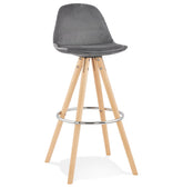 Barstool 'SPIRIT' in grey velvet and legs in wood with natural finish