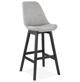 Design bar stool 'TERESA' in gray fabric and base in black wood
