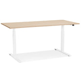 White electric sit/stand desk 'TRONIK' with top in natural wood finish - 140x70 cm