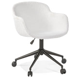 Swivel office chair 'VIVIANE' in white bouclé fabric on wheels