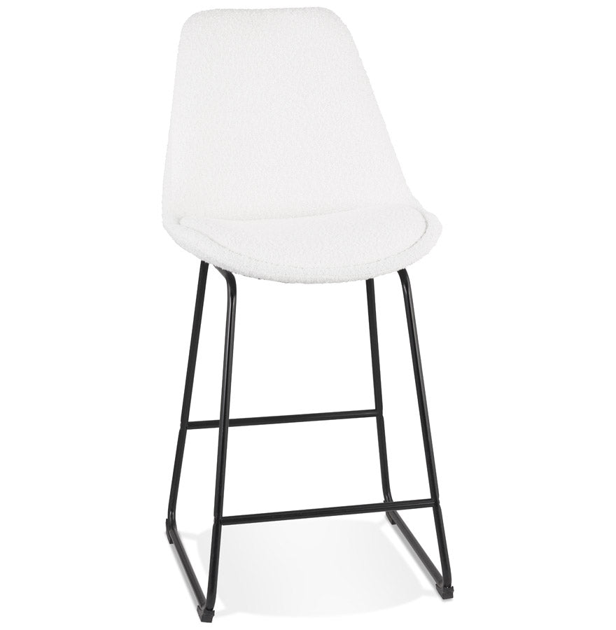 Mid-height stool 'ALICE' in white terry cloth and black metal base