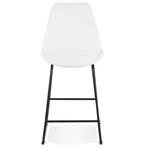 Mid-height stool 'ALICE' in white terry cloth and black metal base