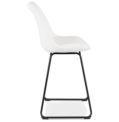 Mid-height stool 'ALICE' in white terry cloth and black metal base