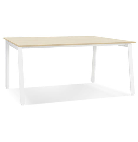 Meeting table/bench desk 'AMADEUS SQUARE' of natural finished wood and white metal - 140x140 cm