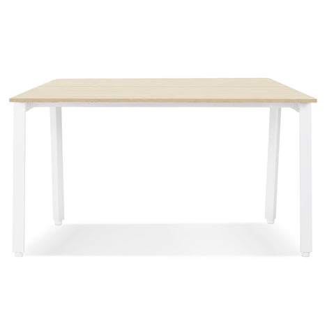 Meeting table/bench desk 'AMADEUS SQUARE' of natural finished wood and white metal - 140x140 cm