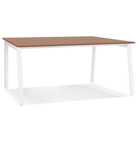 'AMADEUS SQUARE' meeting table/bench desk made of wood with walnut finish and white metal - 140x140 cm