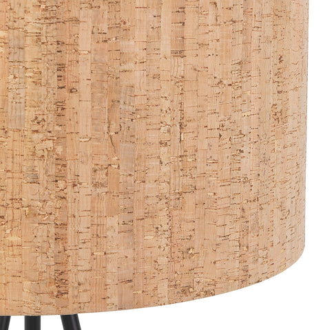 Tripod floor lamp 'ANTONIO' with cork lampshade and 3 black metal legs